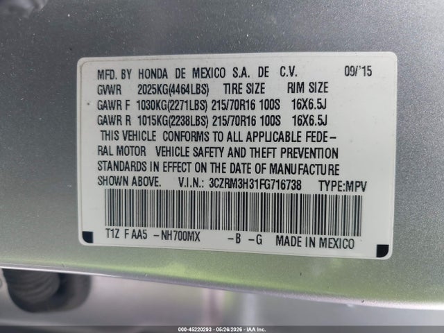 Honda CR-V LX 2015 3CZRM3H31FG716738 Image 9