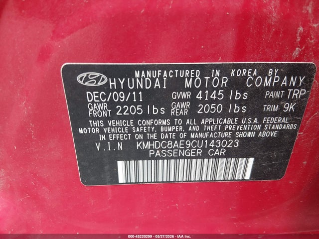 45220299 :رقم المزاد ، KMHDC8AE9CU143023 vin ، 2012 Hyundai Elantra Touring Se مزاد بيع
