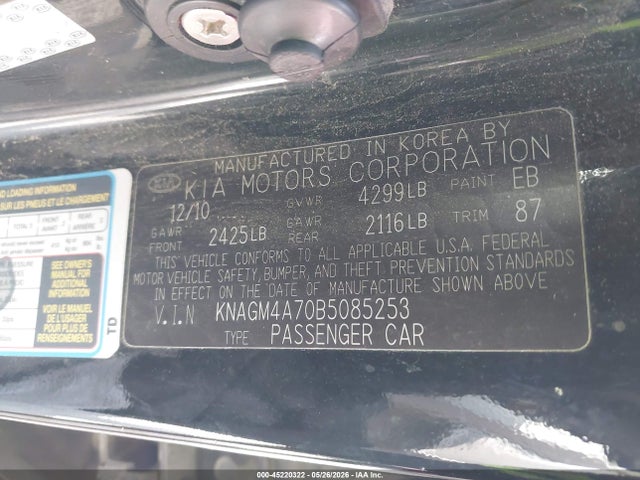 Aukcja sprzedaży 2011 Kia Optima Lx, vin: KNAGM4A70B5085253, numer aukcji: 45220322