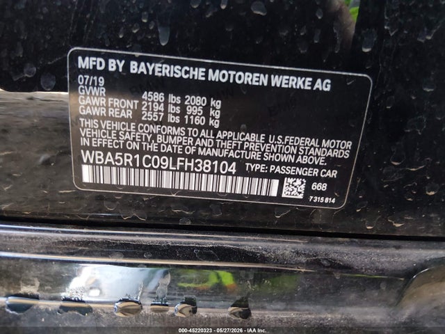Aukcja sprzedaży 2020 Bmw 330i, vin: WBA5R1C09LFH38104, numer aukcji: 45220323