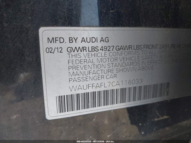 Aukcja sprzedaży 2012 Audi A4 2.0t Premium, vin: WAUFFAFL7CA116033, numer aukcji: 45220325