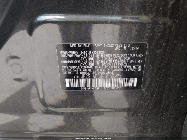 Auction sale of the 2015 Subaru Forester 2.5i Premium, vin: JF2SJADC4FH556923, lot number: 45220335
