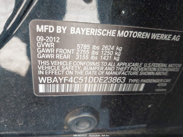 2013 Bmw 740li Xdrive მანქანა იყიდება აუქციონზე, vin: WBAYF4C51DDE23863, აუქციონის ნომერი: 45220337