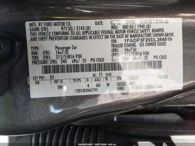 Продаж на аукціоні авто 2013 Ford Focus Se, vin: 1FADP3F29DL284519, номер лоту: 45220347