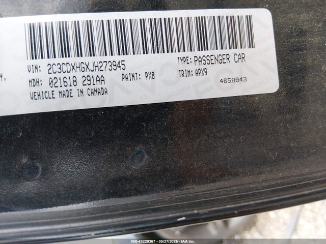 45220367 :رقم المزاد ، 2C3CDXHGXJH273945 vin ، 2018 Dodge Charger Sxt Plus Rwd مزاد بيع