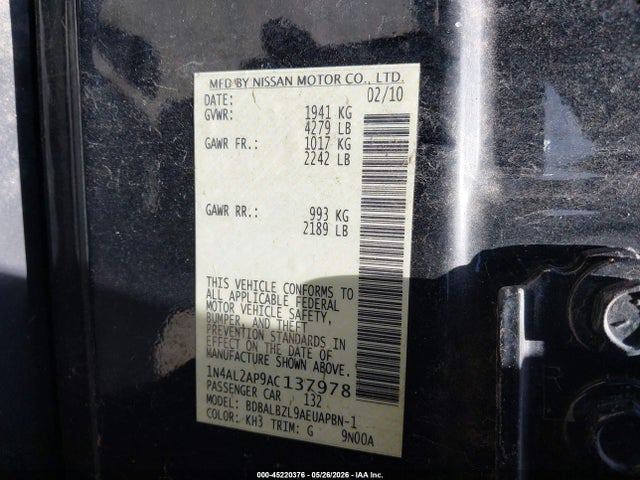 Aukcja sprzedaży 2010 Nissan Altima 2.5 S, vin: 1N4AL2AP9AC137978, numer aukcji: 45220376