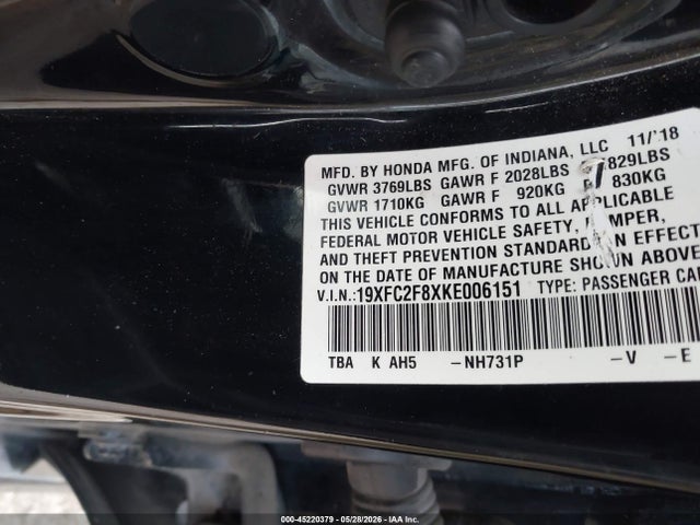Aukcja sprzedaży 2019 Honda Civic Sport, vin: 19XFC2F8XKE006151, numer aukcji: 45220379