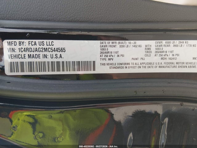 1C4RDJAG2MC544565 Dodge Durango Sxt Plus Awd