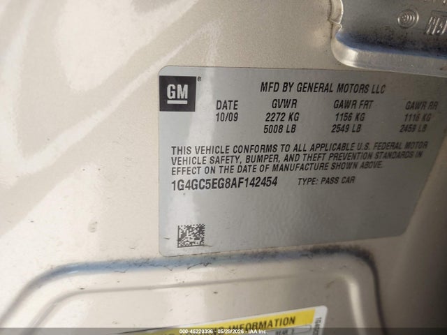 2010 Buick Lacrosse Cxl მანქანა იყიდება აუქციონზე, vin: 1G4GC5EG8AF142454, აუქციონის ნომერი: 45220396