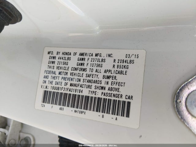 2015 Acura Tlx მანქანა იყიდება აუქციონზე, vin: 19UUB1F31FA019194, აუქციონის ნომერი: 45220415