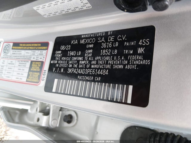 45220423 :رقم المزاد ، 3KPA24AD3PE614484 vin ، 2023 Kia Rio S مزاد بيع