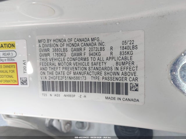 Honda Civic Sport 2022 2HGFE2F51NH586173 Image 9