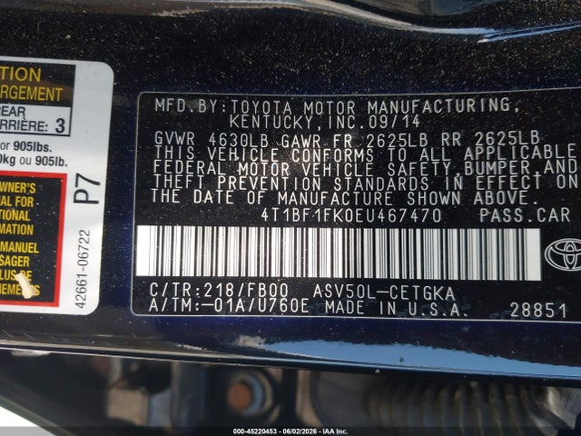 Aukcja sprzedaży 2014 Toyota Camry Xle, vin: 4T1BF1FK0EU467470, numer aukcji: 45220453