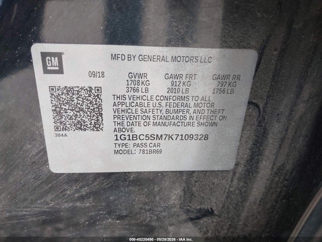 Aukcja sprzedaży 2019 Chevrolet Cruze Ls, vin: 1G1BC5SM7K7109328, numer aukcji: 45220490