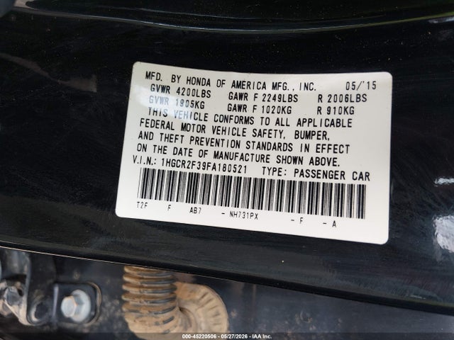 Honda ACCORD LX 2015 1HGCR2F39FA180521 Image 9
