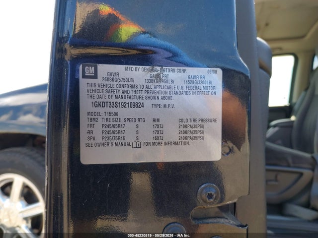 Продаж на аукціоні авто 2009 Gmc Envoy Sle, vin: 1GKDT33S192109824, номер лоту: 45220519