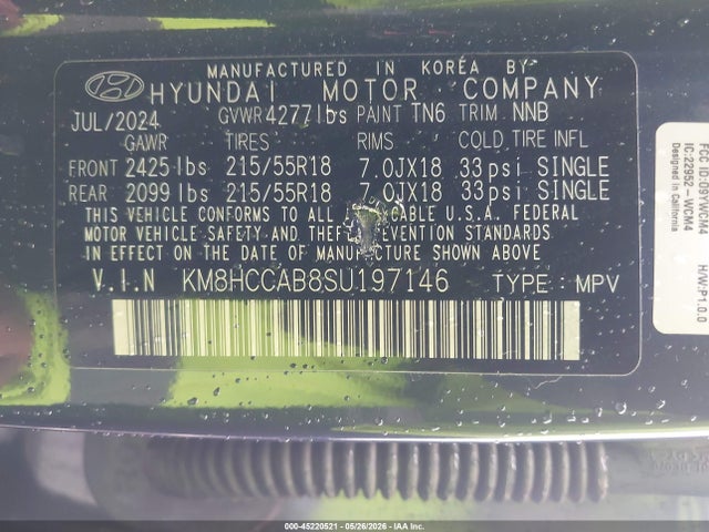 Продаж на аукціоні авто 2025 Hyundai Kona Sel Convenience, vin: KM8HCCAB8SU197146, номер лоту: 45220521