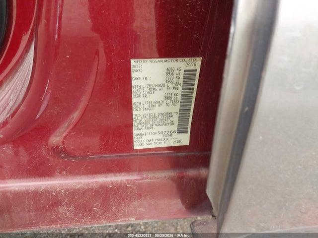 45220527 :رقم المزاد ، 1N6BA1F47GN507266 vin ، 2016 Nissan Titan Xd Platinum Reserve Diesel مزاد بيع