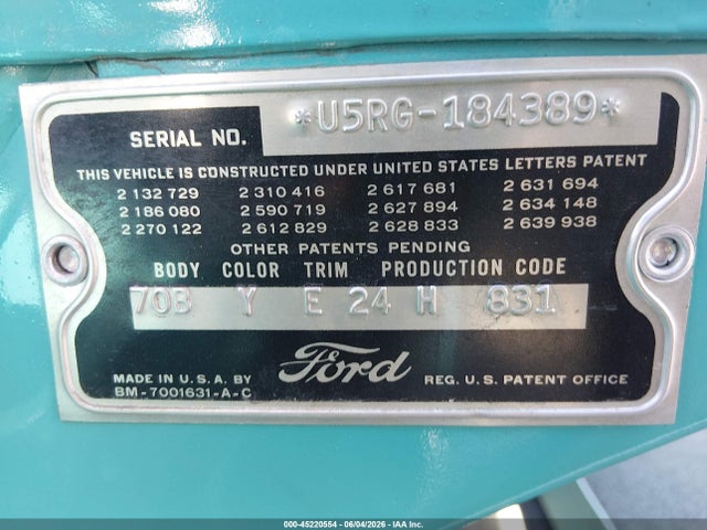 Продаж на аукціоні авто 1955 Ford Sedan, vin: U5RG184389, номер лоту: 45220554