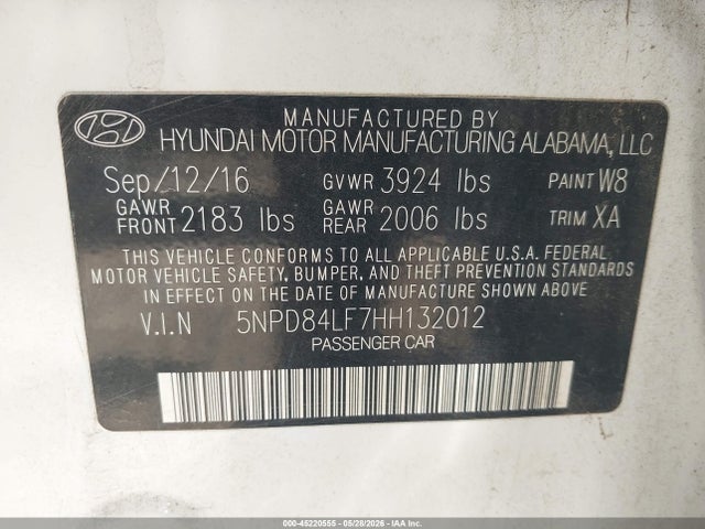 Продажа на аукционе авто 2017 Hyundai Elantra Value Edition, vin: 5NPD84LF7HH132012, номер лота: 45220555