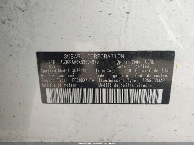 Продаж на аукціоні авто 2022 Subaru Impreza Sport, vin: 4S3GKAM6XN3604979, номер лоту: 45220562