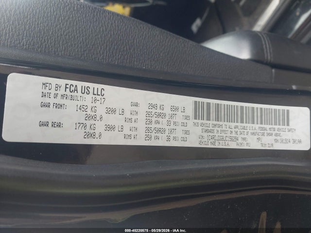 45220575 :رقم المزاد ، 1C4RDJDG8JC156294 vin ، 2018 Dodge Durango Gt Awd مزاد بيع