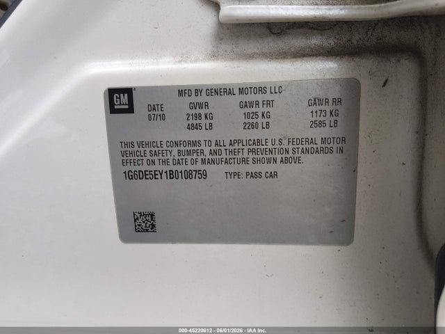 45220612 :رقم المزاد ، 1G6DE5EY1B0108759 vin ، 2011 Cadillac Cts Luxury مزاد بيع