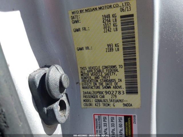 2013 Nissan Altima 2.5 S მანქანა იყიდება აუქციონზე, vin: 1N4AL2EP9DC902783, აუქციონის ნომერი: 45220683