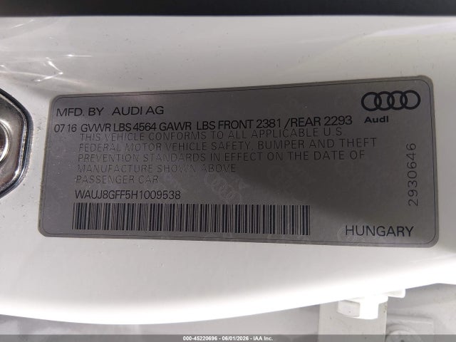 Продажа на аукционе авто 2017 Audi A3 2.0t Premium, vin: WAUJ8GFF5H1009538, номер лота: 45220696
