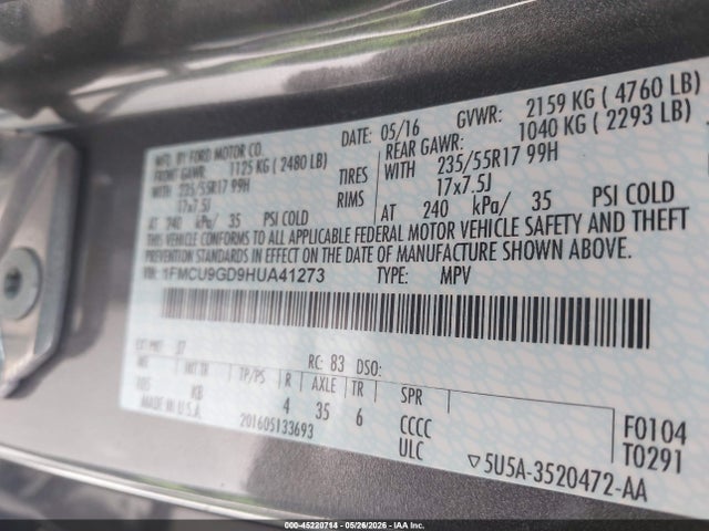 45220714 :رقم المزاد ، 1FMCU9GD9HUA41273 vin ، 2017 Ford Escape Se مزاد بيع