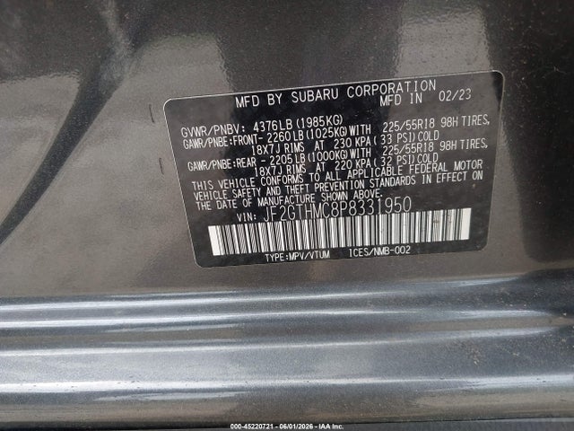 Продаж на аукціоні авто 2023 Subaru Crosstrek Limited, vin: JF2GTHMC8P8331950, номер лоту: 45220721