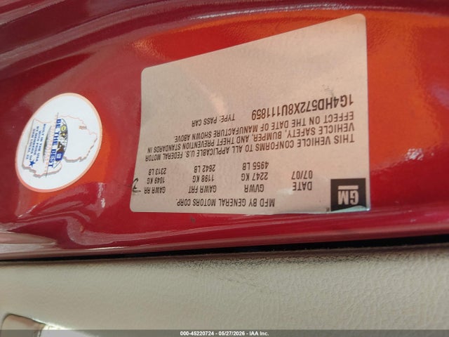 45220724 :رقم المزاد ، 1G4HD572X8U111859 vin ، 2008 Buick Lucerne Cxl مزاد بيع