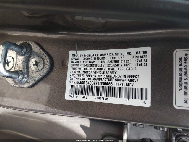 Aukcja sprzedaży 2009 Honda Cr-v Lx, vin: 5J6RE48399L030666, numer aukcji: 45220741