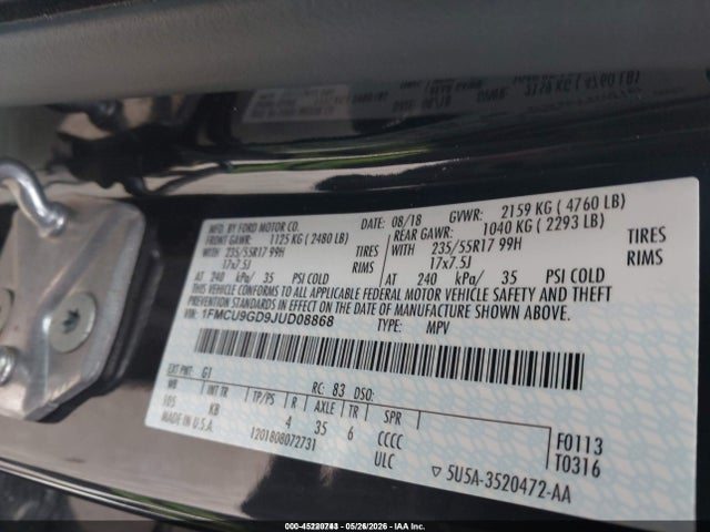 Ford ESCAPE SE 2018 1FMCU9GD9JUD08868 Image 9