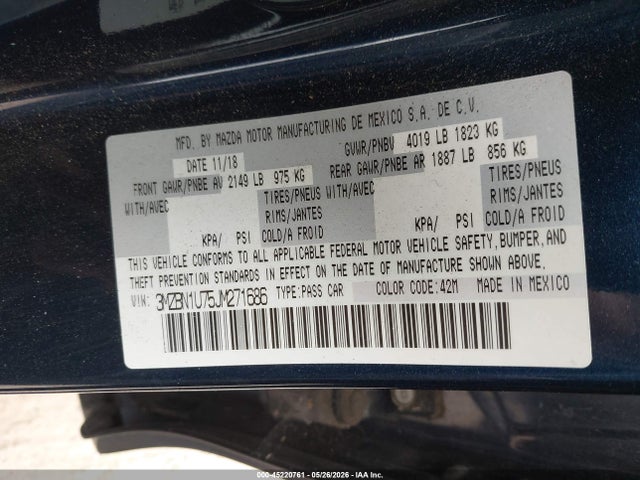 3MZBN1U75JM271686 Mazda Mazda3 Sport