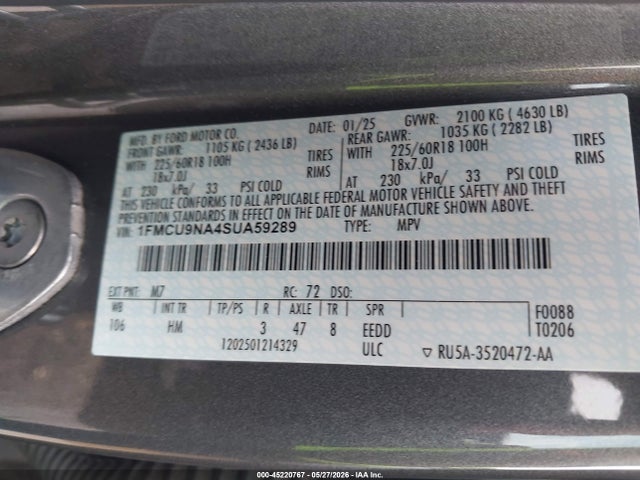 Aukcja sprzedaży 2025 Ford Escape St-line Select, vin: 1FMCU9NA4SUA59289, numer aukcji: 45220767
