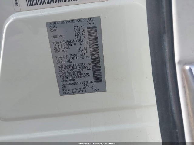Продаж на аукціоні авто 2013 Infiniti Jx35, vin: 5N1AL0MM2DC317366, номер лоту: 45220787