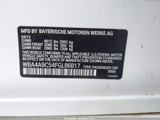 2015 Bmw 428 Gran Coupe მანქანა იყიდება აუქციონზე, vin: WBA4A9C54FGL86817, აუქციონის ნომერი: 45220809