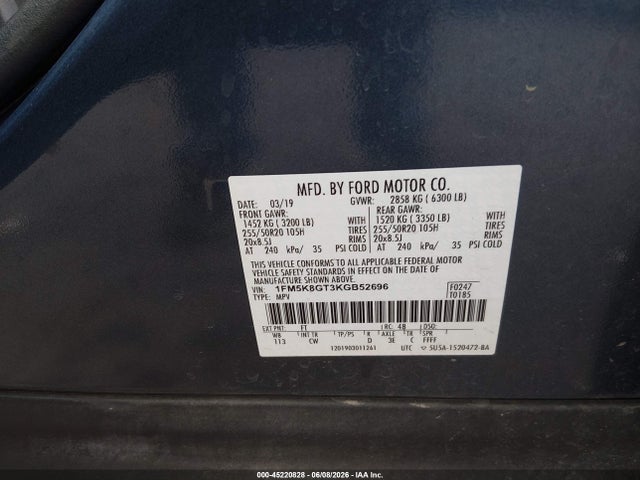 Ford EXPLORER SPORT 2019 1FM5K8GT3KGB52696 Image 9