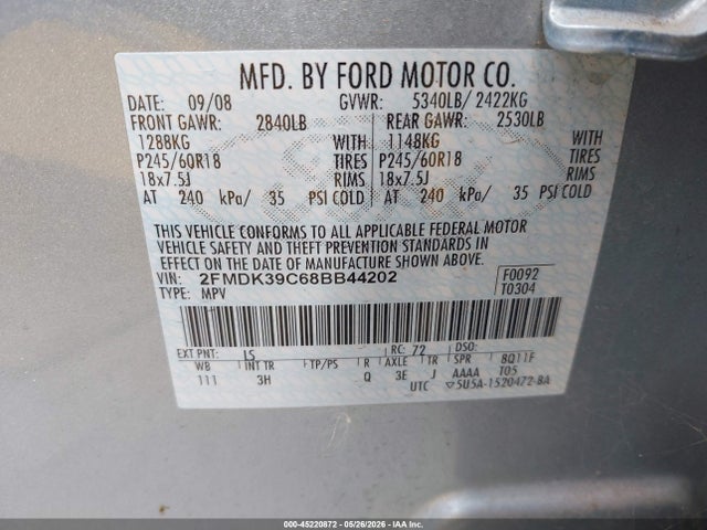 Aukcja sprzedaży 2008 Ford Edge Limited, vin: 2FMDK39C68BB44202, numer aukcji: 45220872
