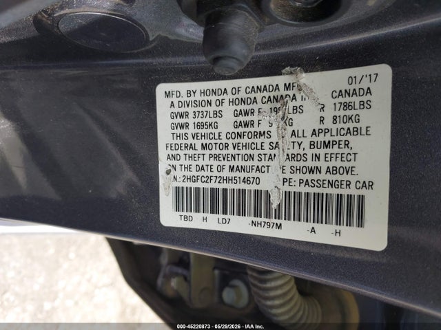 Honda CIVIC EX 2017 2HGFC2F72HH514670 Image 9