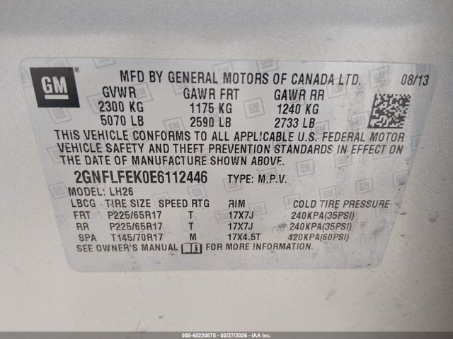 Продажа на аукционе авто 2014 Chevrolet Equinox 1lt, vin: 2GNFLFEK0E6112446, номер лота: 45220878