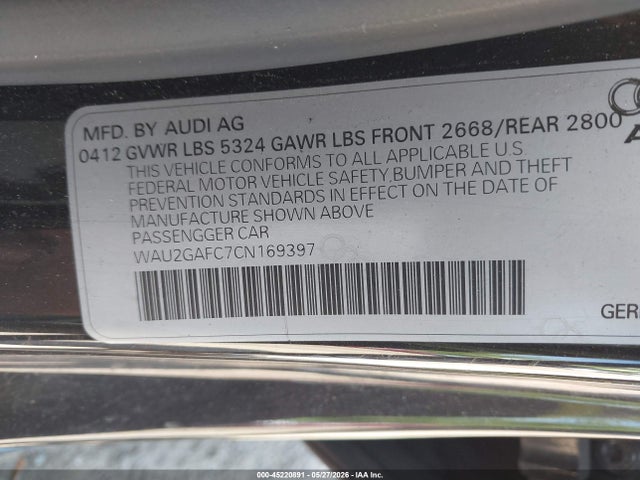 45220891 :رقم المزاد ، WAU2GAFC7CN169397 vin ، 2012 Audi A7 Premium مزاد بيع