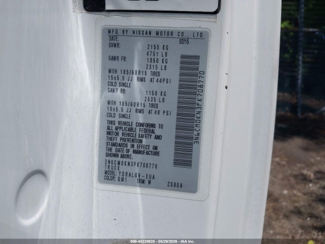 Aukcja sprzedaży 2015 Nissan Nv200 Sv, vin: 3N6CM0KN3FK708770, numer aukcji: 45220935