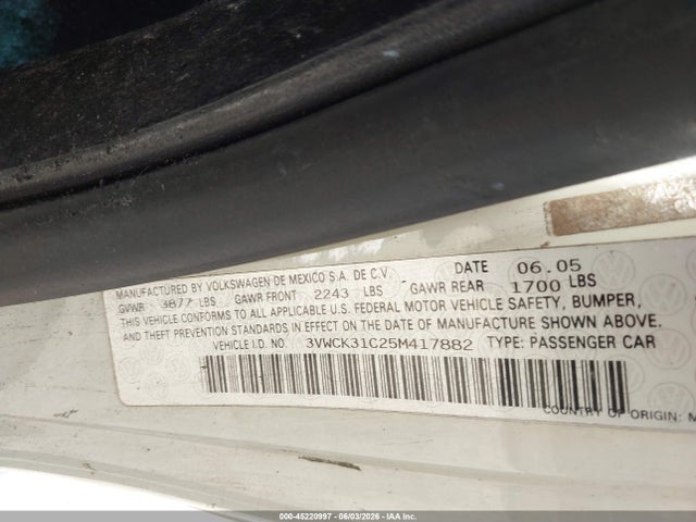 Aukcja sprzedaży 2005 Volkswagen New Beetle Gls, vin: 3VWCK31C25M417882, numer aukcji: 45220997
