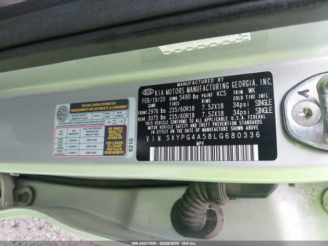 2020 Kia Sorento 3.3l Lx მანქანა იყიდება აუქციონზე, vin: 5XYPG4A58LG680336, აუქციონის ნომერი: 45221008