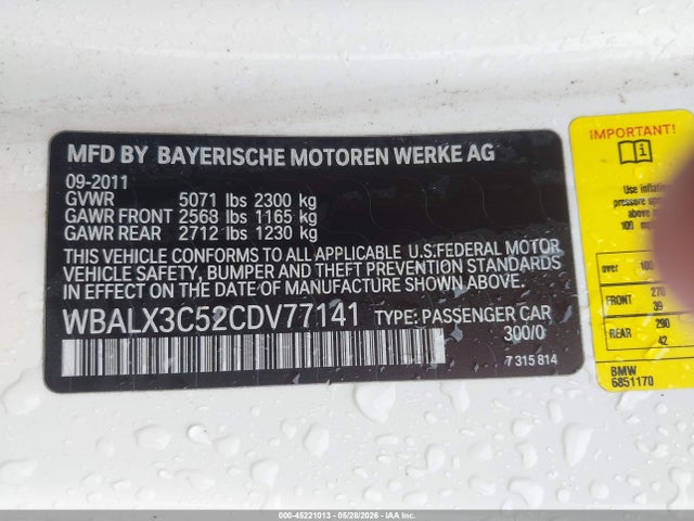 2012 Bmw 650i მანქანა იყიდება აუქციონზე, vin: WBALX3C52CDV77141, აუქციონის ნომერი: 45221013