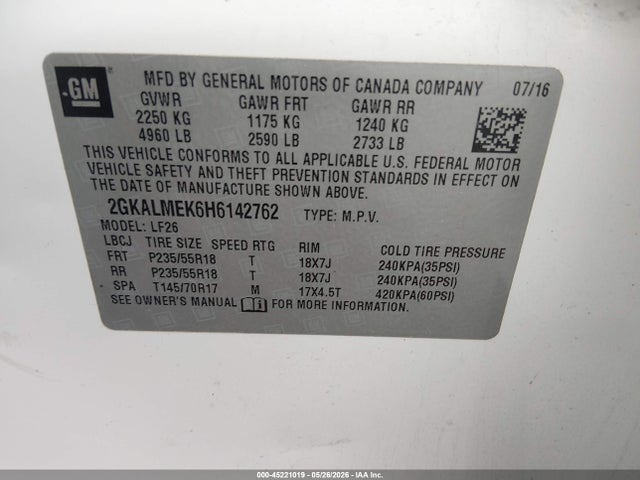 2017 Gmc Terrain Sle-1 მანქანა იყიდება აუქციონზე, vin: 2GKALMEK6H6142762, აუქციონის ნომერი: 45221019