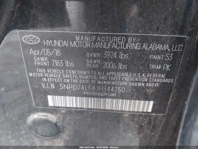 Продажа на аукционе авто 2018 Hyundai Elantra Se, vin: 5NPD74LF8JH344250, номер лота: 45221044