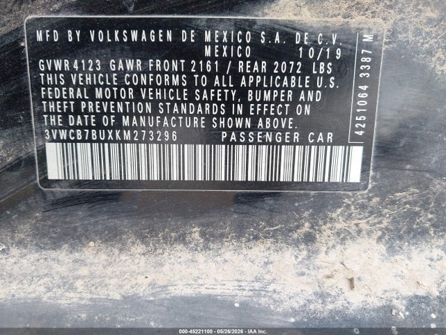 2019 Volkswagen Jetta 1.4t R-line/1.4t S/1.4t Se მანქანა იყიდება აუქციონზე, vin: 3VWCB7BUXKM273296, აუქციონის ნომერი: 45221100